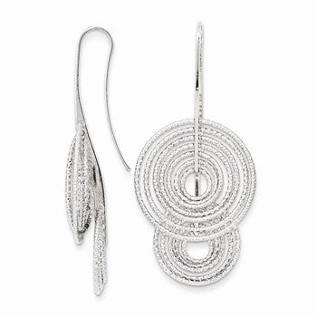 Sterling Silver Rhodium Plated Diamond-cut Circles Dangle Earrings
