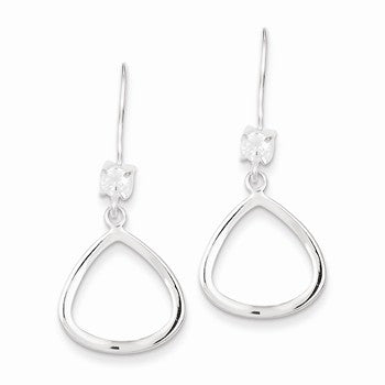 Sterling Silver CZ Dangle Shepherd Hook Earrings