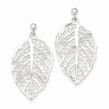 Sterling Silver Polished Leaf Post Dangle Earrings