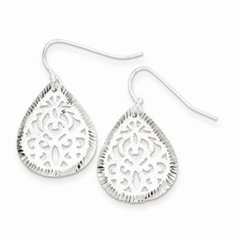 Sterling Silver Diamond-cut Teardrop Dangle Earrings