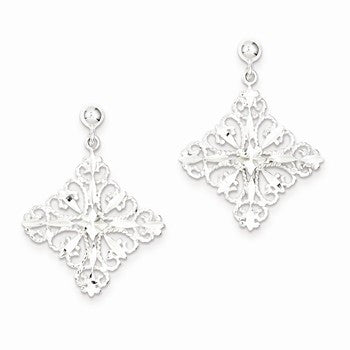 Sterling Silver Diamond-cut Square Post Dangle Earrings