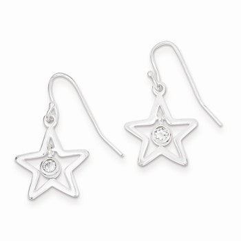 Sterling Silver CZ Polished Star Dangle Earrings