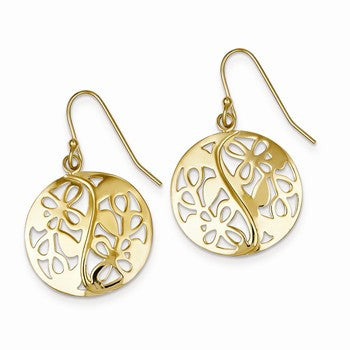 Sterling Silver Gold Plated Circle Flower Dangle Earrings