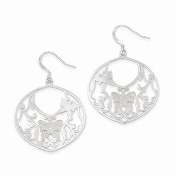 Sterling Silver Polished Butterfly Dangle Earrings