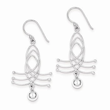 Sterling Silver Rhodium Plated Fancy Bead Dangle Earrings