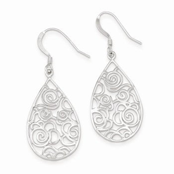 Sterling Silver Polished Filigree Dangle Earrings