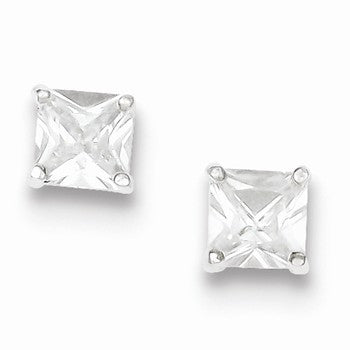 Sterling Silver CZ 6mm Square Post Earrings