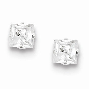 Sterling Silver CZ 6mm Square Post Earrings