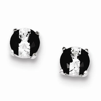 Sterling Silver Black & White Colored CZ 7mm Round Post Earrings
