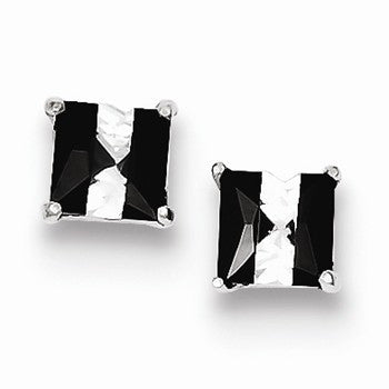 Sterling Silver Black & White Colored CZ 5mm Square Post Earrings