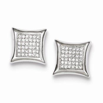 Sterling Silver CZ Pave Square Post Earrings