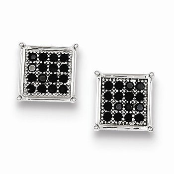 Sterling Silver Black CZ Pave Square Post Earrings
