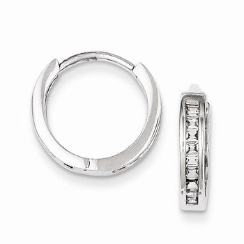 Sterling Silver CZ Baguette Hinged Hoop Earrings