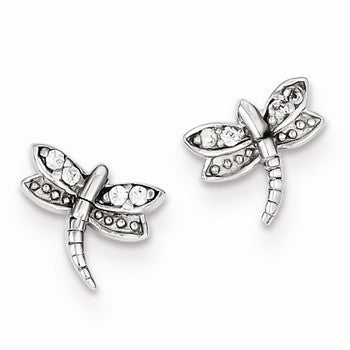 Sterling Silver CZ Dragonfly Post Earrings