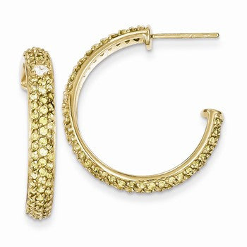 Sterling Silver Gold Plated Yellow Clear CZ Half Hoop Post Earrings
