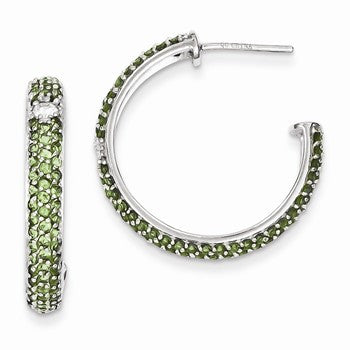 Sterling Silver Green Clear CZ Half Hoop Post Earrings