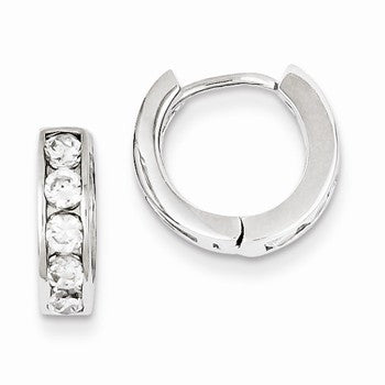 Sterling Silver CZ Hinged Hoop Earrings