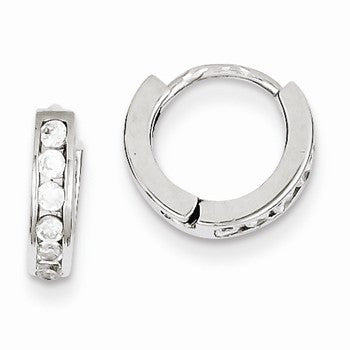 Sterling Silver CZ Hinged Hoop Earrings
