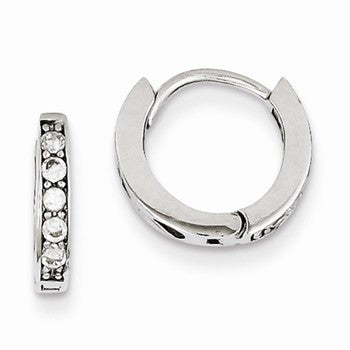Sterling Silver CZ Hinged Hoop Earrings