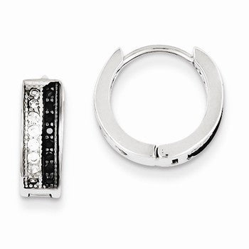 Sterling Silver White & Black CZ Hinged Hoop Earrings