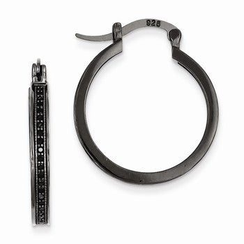 Sterling Silver Black Rhodium Plated Black CZ Hoop Earrings
