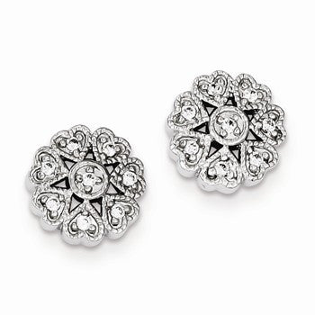 Sterling Silver CZ Flower Heart Post Earrings