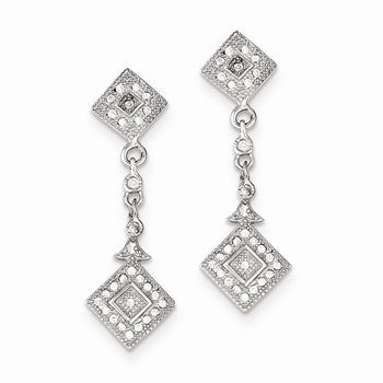 Sterling Silver CZ Pave Squares Dangle Post Earrings