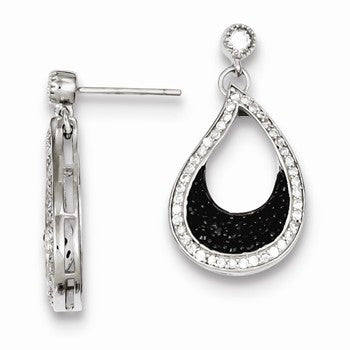 Sterling Silver CZ Black White Teardrop Earrings