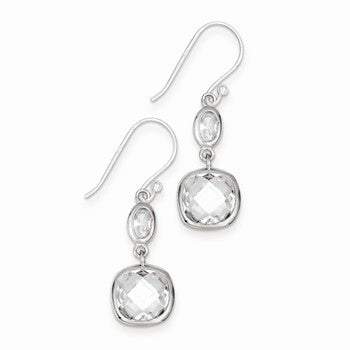Sterling Silver CZ Square Dangle Earrings