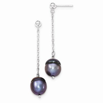Sterling Silver 10mm Freshwater Cultured Pearl Dangle Post Earrings