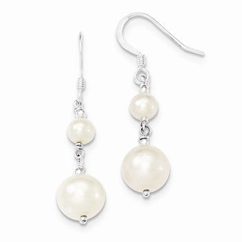 Sterling Silver Polished Fresh Water Pearl Dangle Earrings