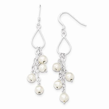 Sterling Silver Polished Fresh Water Pearl Dangle Earrings