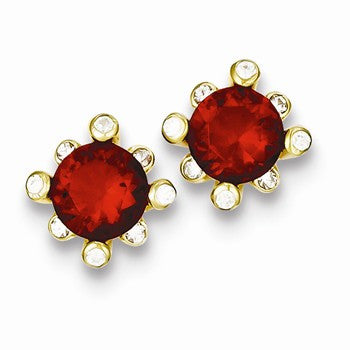 Sterling Silver Gold Plated Red White CZ Post Earrings