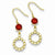 Sterling Silver Gold Plated CZ Red Glass Dangle Earrings