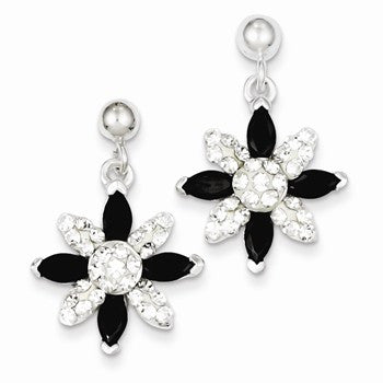 Sterling Silver/CZ/Stellux Crystal Flower Post Dangle Earrings