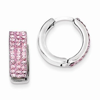 Sterling Silver Pink Preciosa Crystal Small Hinged Hoop Earrings