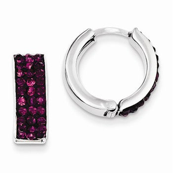 Sterling Silver Purple Preciosa Crystal Small Hinged Hoop Earrings