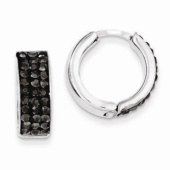 Sterling Silver Charcoal Preciosa Crystal Small Hinged Hoop Earrings