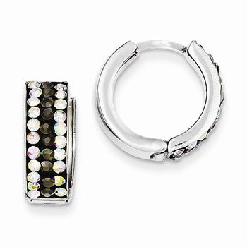 Sterling Silver Grey Rainbow Preciosa Crystal Hinged Hoop Earrings