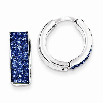 Sterling Silver Indigo Blue Preciosa Crystal Hinged Hoop Earrings