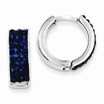 Sterling Silver Dark Blue Preciosa Crystal Small Hinged Hoop Earrings