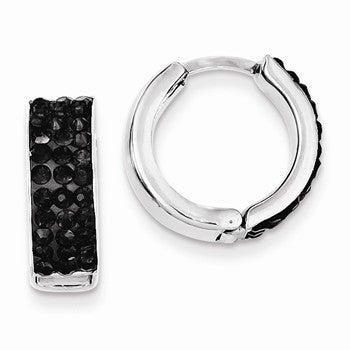 Sterling Silver Black Preciosa Crystal Small Hinged Hoop Earrings
