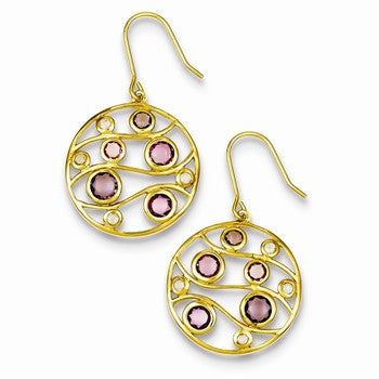 Sterling Silver Gold Plated CZ Glass Dangle Earrings