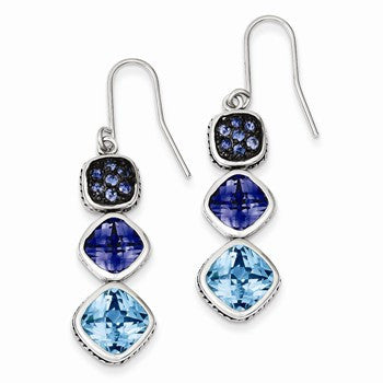 Sterling Silver Antiqued CZ Dangle Earrings