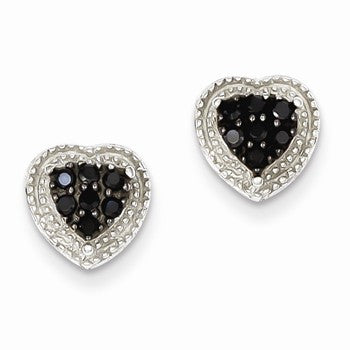 Sterling Silver Black CZ Heart Post Earrings