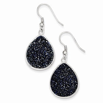 Sterling Silver & Dark Blue Druzy Shepherd Hook Earrings