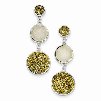Sterling Silver & Yellow & Iridescent Druzy Dangle Post Earrings