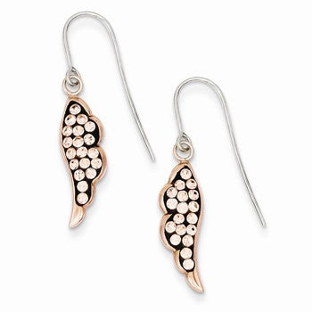 Sterling Silver Pink Ceramic Rose Swarovski Elements Wing Earrings