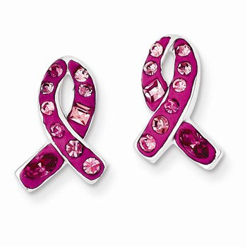 Sterling Silver Pink Stellux Crystal Ribbon Post Earrings
