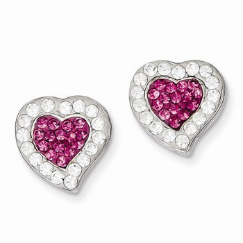 Sterling Silver Rhodium Plated Stellux Crystal Heart Post Earrings